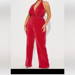 Fashion Nova- Tatiana Plisse Jumpsuit- Red